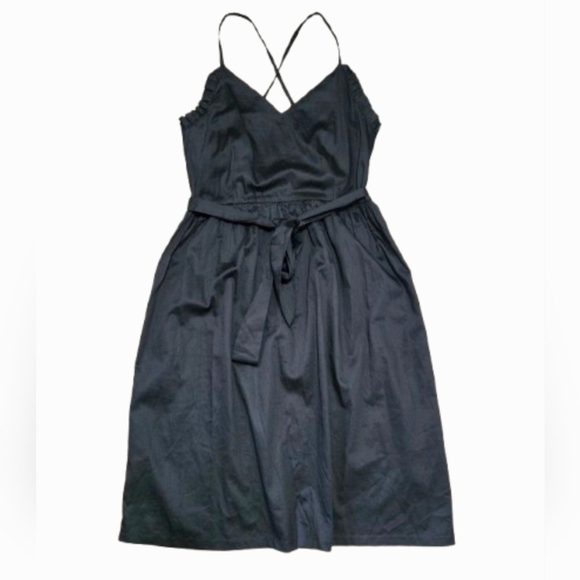 LOFT Cotton Midi Dress Size 8 Black Cami Style Tie Waist Tank Top Lightweight - Picture 1 of 11